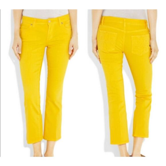 Tory Burch Bright Yellow Cropped Slom Boot Cut Jeans Size 27 (4) - Picture 1 of 11